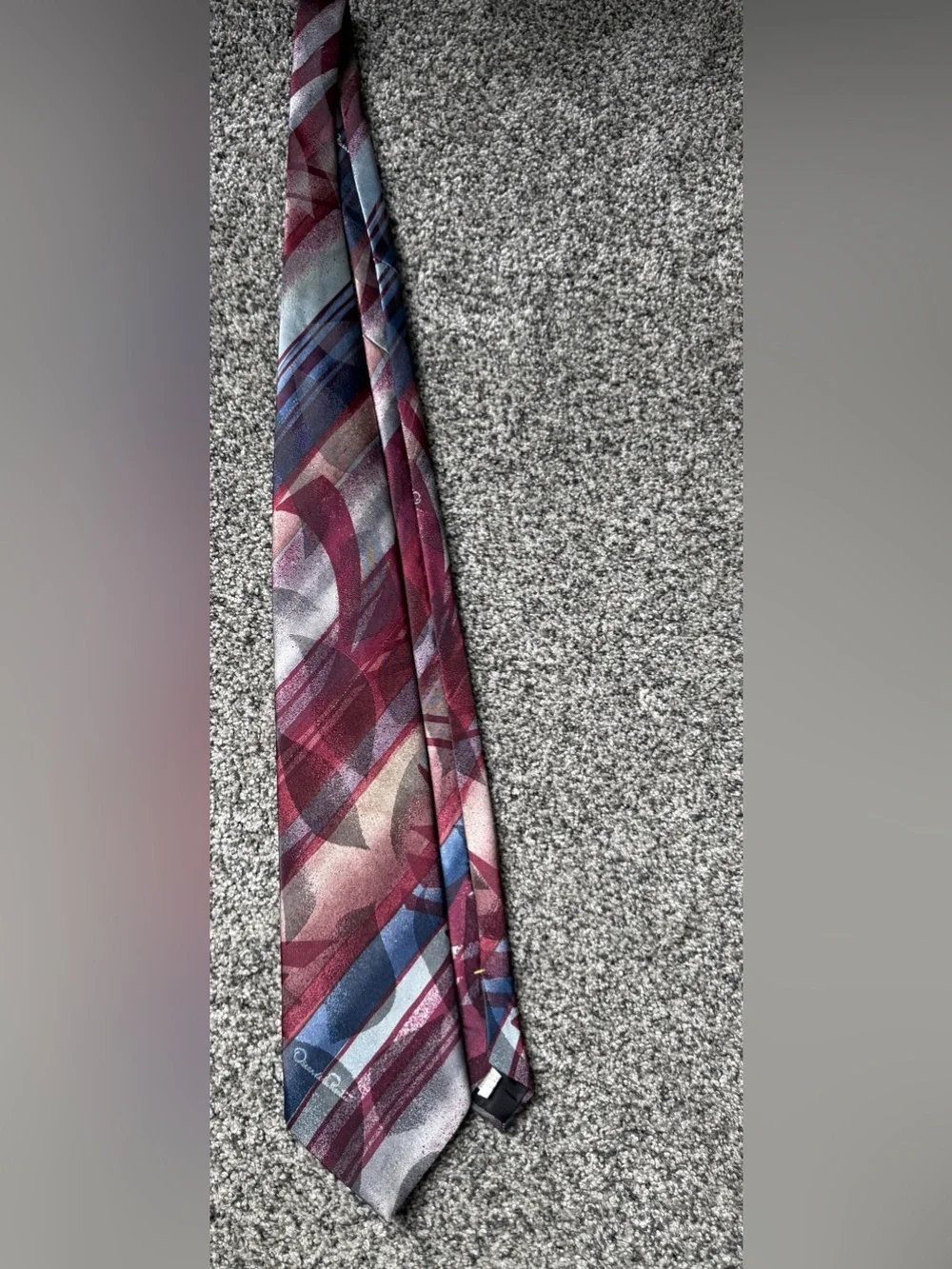 Oscar de la Renta Studio Burgundy and Blue Geometric Silk Tie